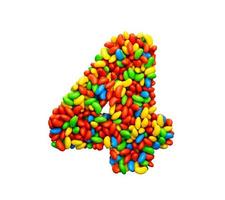cijfer 4 kleurrijke jelly beans nummer 4 regenboog kleurrijke snoepjes jelly beans 3d illustratie foto