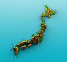 japan kaart gearceerde reliëf kleur hoogte kaart op de zee blauwe achtergrond 3d illustratie foto