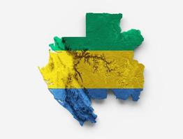 Gabon kaart vlag gearceerde reliëf kleur hoogte kaart op witte achtergrond 3d illustratie foto