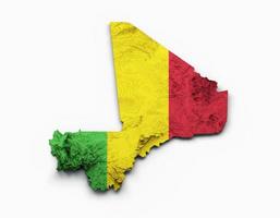 Mali kaart vlag gearceerde reliëf kleur hoogte kaart op witte achtergrond 3d illustratie foto