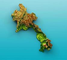 Laos kaart gearceerde reliëf kleur hoogte kaart op de zee blauwe achtergrond 3d illustratie foto