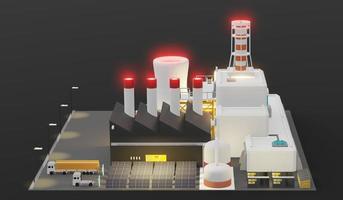 industriële fabriek met zonnepanelen ev elektrisch systeem opladen in de fabriek zonne-energie 3d illustratie foto