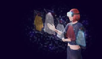 online winkelen en vr-bril metaverse vrouwen kleding en shirt winkelen via vr-headset 3d illustratie foto