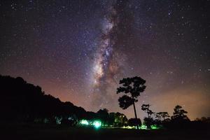 melkwegstelsel in phu hin rong kla nationaal park, phitsanulok thailand. foto met lange sluitertijd. met korrel