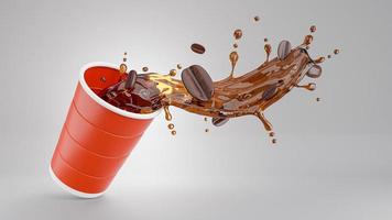 3D render van realistische koffiemok rood met koffieplons voor productweergave foto