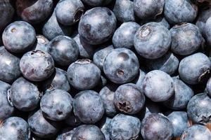 verse natuurlijke bosbessen in een kom, bovenaanzicht, gezonde blauwe bessen op de marktkraam, mand met paarse eco-bes, biologische voeding, voedselachtergrond foto