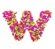 alfabet w gemaakt van kleurrijke hagelslag letter w regenboog hagelslag 3d illustratie foto
