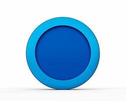 blauwe knop geïsoleerd op wit blauwe cirkel leeg label ronde sticker, prijskaartjes abstracte achtergrond 3d illustratie foto