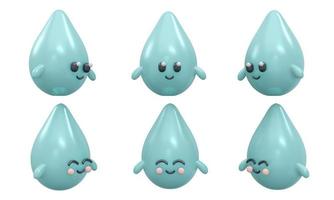 3D-weergave van karakter van smiley waterdruppel isoleren op witte achtergrond concept van wereld water dag. 3D render illustratie cartoon stijl. foto