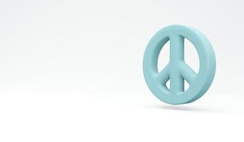3D-weergave van blauw vredesteken op witte achtergrond concept van geen oorlog stoppen met vechten. 3D render illustratie cartoon stijl. foto