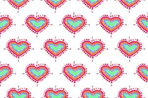 patroon van uit de vrije hand schets vorm hart, kleurrijk rood groen blauw geel oranje kleur ontwerpelementen geïsoleerd op een witte achtergrond, symbool liefde valentijnsdag, textiel foto