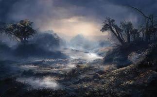 magisch bos en bergen achtergronden game website fantasiewereld foto