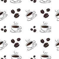 naadloze patroon van een warme koffiekop en koffiebonen vector background foto
