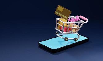 online winkelen op mobiele applicatie concept marketing en digitaal. 3D render foto