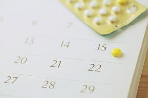 anticonceptiepillen en condoom op datum van kalender bereken datum controle van het geboortecijfer foto