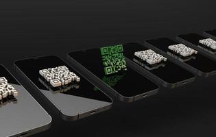 track en trace identificatie met qr-code op moderne smartphone. 3D render foto