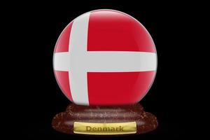 3d vlag van Denemarken Aan sneeuw wereldbol foto