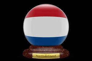 3d vlag van Nederland Aan sneeuw wereldbol foto