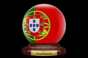 3d vlag van Portugal Aan sneeuw wereldbol foto