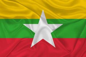3d vlag van Myanmar Aan kleding stof foto