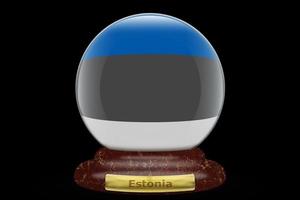3d vlag van Estland Aan sneeuw wereldbol foto