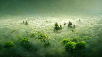 tropisch groen Woud achtergrond met mist. 3d illustratie. foto