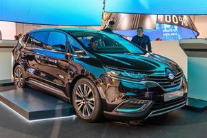 Frankfurt, Duitsland - september 2019 zwart renault espace v faurecia hallo elektrisch auto busje, iaa Internationale motor tonen auto tentoonstelling foto