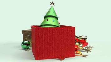 kerstboom in geschenkdoos 3D-rendering voor kerstinhoud. foto