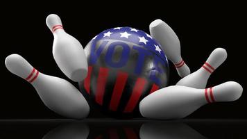 bowling bal stemmen logo staking pin raken staking voor democratie inhoud 3d weergave. foto