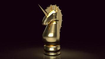 het gouden eenhoornschaak voor het opstarten van zakelijke inhoud 3D-rendering foto