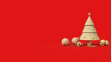 de houten kerstboom op rode achtergrond 3D-rendering voor vakantie-inhoud. foto