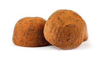 chocola truffels gedekt met cacao geïsoleerd Aan wit achtergrond foto