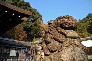 Japans steen leeuw standbeeld in oud tempel, kyoto, Japan foto