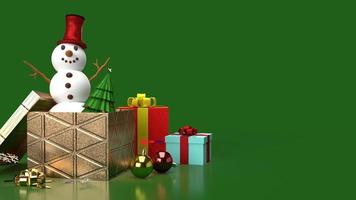 sneeuwpop en geschenkdozen voor 3D-rendering met kerstinhoud foto