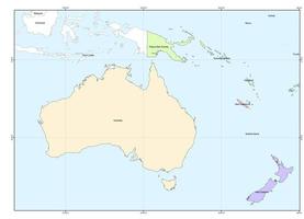 administratief kaart van de grenzen van de Australië continent, elk land is onderscheiden door een verschillend kleur Oppervlakte. de kaart is ontworpen gebruik makend van a3 grootte en vol kaart inhoud