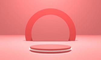 wit neon licht met podium roze tafereel 3d illustratie renderen in roze achtergrond voor folder Scherm producten, ontwerp reclame en enz foto