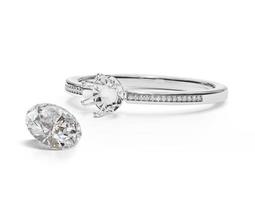 witgouden of zilveren ring zonder edelsteen en ronde diamant met reflectie op een witte achtergrond. 3D render foto