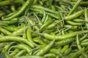 hoop van groen cayenne peper. paprika jaar. het is meestal een matig heet Chili peper gebruikt naar smaak borden. foto