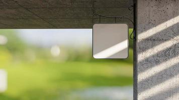 een 3d renderen beeld van teken Aan de beton muur en houten muur foto