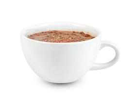 warme chocolademelk met koffiekopje geïsoleerd op een witte achtergrond, inclusief uitknippad foto