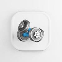 ijzer halters icoon. 3d renderen wit plein knop sleutel, koppel element. foto