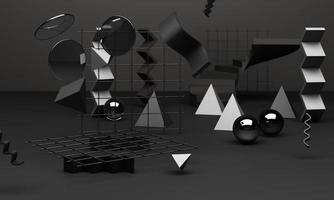 zwart podium 3d renderen gebruikt voor extra Product, minimaal stijl met meetkundig vorm in zwart kleur toon foto
