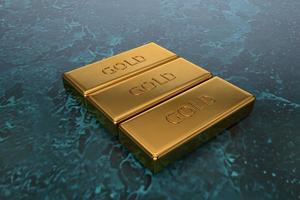 3d goud bars liggen Aan een getextureerde oppervlak. symbool van rijkdom en rijkdom foto