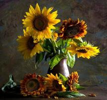 prachtige zonnebloemen in een vaas foto