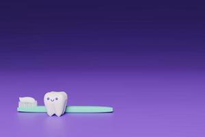 schattige cartoon 3d tand en tandenborstel render foto