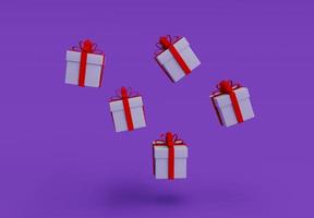 3d renderen van vliegend geschenk doos met rood lint, minimaal halloween achtergrond ontwerp element foto