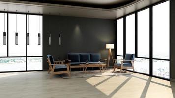 3d render gast lounge muur mockup ontwerp met modern minimalistisch interieurconcept foto