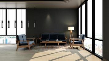 3d render gast lounge muur mockup ontwerp met modern minimalistisch interieurconcept foto