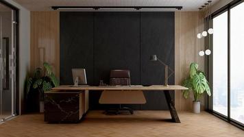 3d render kantoorontwerp - mockup voor binnenmuur van de managerkamer foto