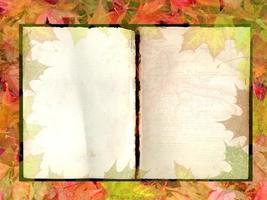 herfst bladeren Aan de oud hout lakens en papier foto